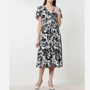 Lauren Ralph Lauren Black and White Floral Midi Dress